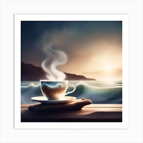 Coffee Cup On A Wooden Table 1 Art Print