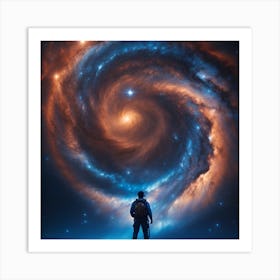 Man Stands In Front Of A Spiral Galaxy Art Print