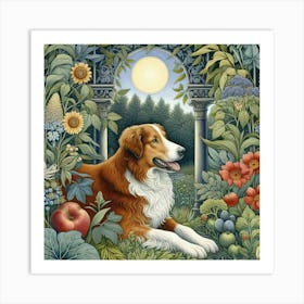 Garden Dog, William Morris style Art Print