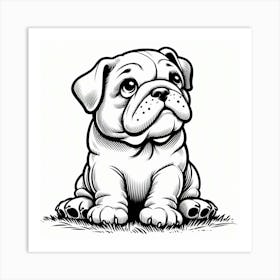 Line Art bulldog dog 2 Art Print