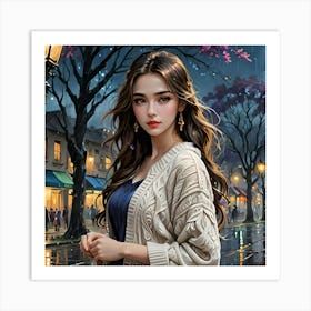 Girl At Night Art Print