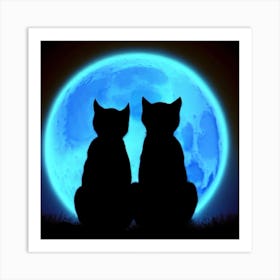 Two Cats Watching The Moon Art Print