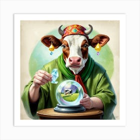 Cow With A Crystal Ball 2 Art Print