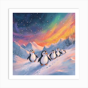 Penguins In The Snow 1 Art Print