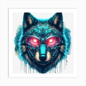 Cyber wolf with Glowing red eyes Art Print