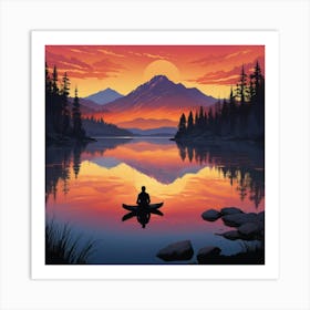 Meditating Man In Canoe Art Print