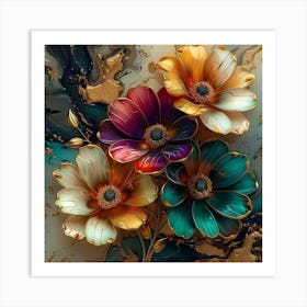 Flowers In Gold Art Print