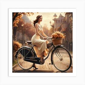 Beautiful Woman On A Bicycle Art Print