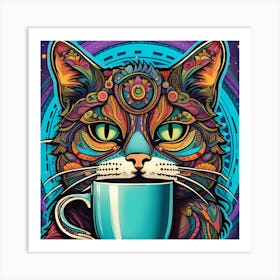 Psychedelic Cat Whimsical Bohemian Enlightenment Print 7 Art Print