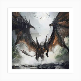 Dragon In The Rain Art Print