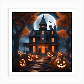 Halloween House With Pumpkins 12 Art Print