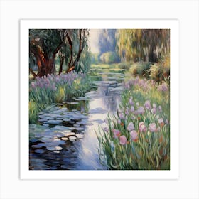 Impressionist Whispers: Irises by the Riverside 1 Art Print