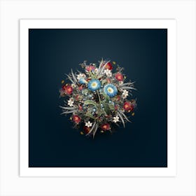 Vintage Field Bindweed Flower Wreath on Teal Blue n.2783 Art Print