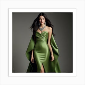 Woman In A Green Gown Art Print