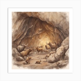 Cave With Animals Stone Age Cave Paintings ( Bohemian Design ) 1 Art Print