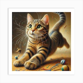 Cat Playing With Toys Art Print