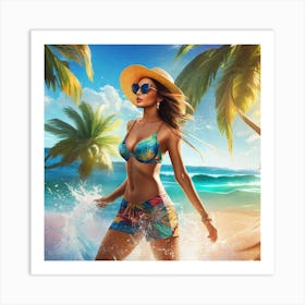 Beautiful Woman On The Beach 1 Art Print