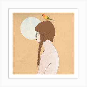 Twilight Of The Moon Girl With A Bird On Her Head Art Print