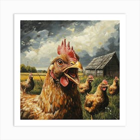 Chickens In The Field Art Print