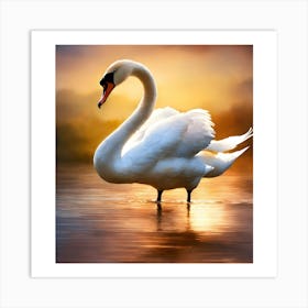 Swan At Sunset Art Print