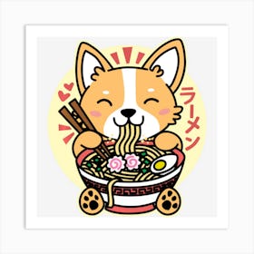 Kawaii Ramen Cute Anime Dog Corgi Japanese Noodles Art Print