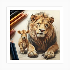 Lion And Cub Art Print