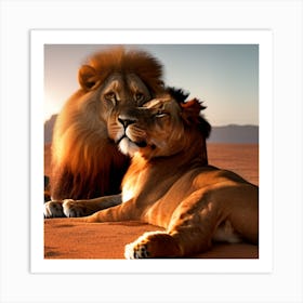 Cozy lions Art Print