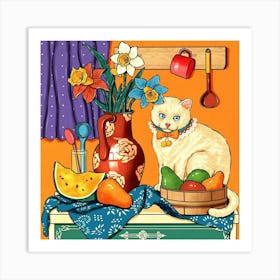 Cat In The Kitchen Art Print