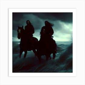 Two Men Riding Horses In The Sea Art Print