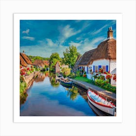 Thatched Cottages On A Canal Art Print