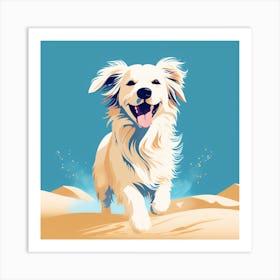 Dog Running In The Sand, dog in desert, colorful dog illustration, dog portrait, animal illustration, digital art, pet art, dog artwork, dog drawing, dog painting, dog wallpaper, dog background, dog lover gift, dog décor, dog poster, dog print, pet, dog, vector art, dog art Art Print