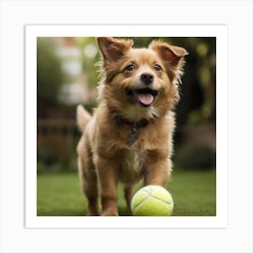 Dog Playing With Tennis Ball Art Print