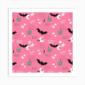 Black And White Pumpkin On Pink Art Print