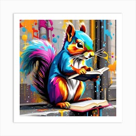 Squirrel Reading A Book 4 Art Print