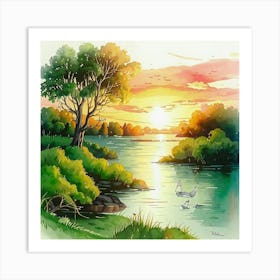 Sunset By The River 3 Art Print