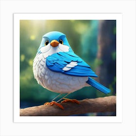 Cartoon 3d Bird Blue And White Art Print