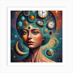 Woman With Clocks On Her Head Art Print