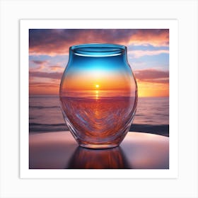 Vivid Colorful Sunset Viewed Through Beautiful Crystal Glass Vase, Close Up, Award Winning Photo A (1) Art Print