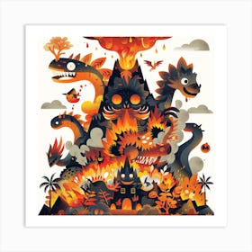 Monsters On Fire Art Print