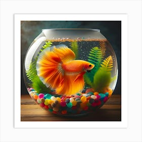 A Orange And Yellow Fish In A Fish Bowl Art Print