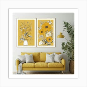 Always Blooming Good Mood Mustard Yellow Living Room A 0 Art Print