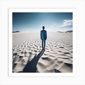 Man In Blue Standing In Desert Art Print
