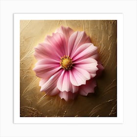 Pink Flower On Gold Background Art Print