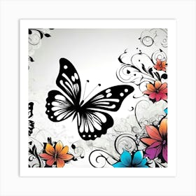 Butterfly And Flowers 9 Art Print