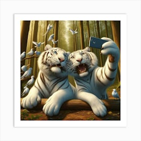 White Tiger Selfie 1 Art Print