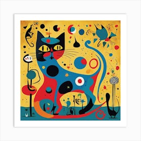 Joan Miro Inspired Cats Exhibition Poster Art Print 1 Art Print