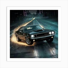 Dodge Challenger At Night Art Print