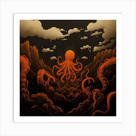 Octopus On Ink Sea Art Print