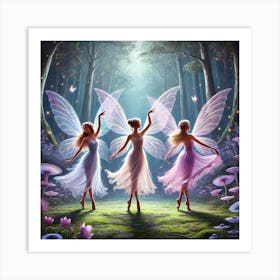 Three Fairies In The Forest Art Print