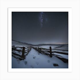 Night Sky Over A Wooden Fence Art Print